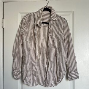 H&M Beige and White Striped Button Down Shirt